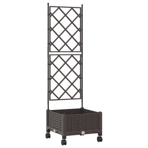 vidaXL Garden Planter with Trellis&Wheels Brown 40 x 40 x 131.5 cm PP