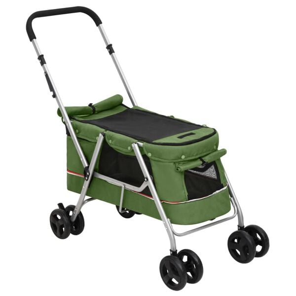 vidaXL Folding Dog Stroller Green 100x49x96 cm Linen Fabric