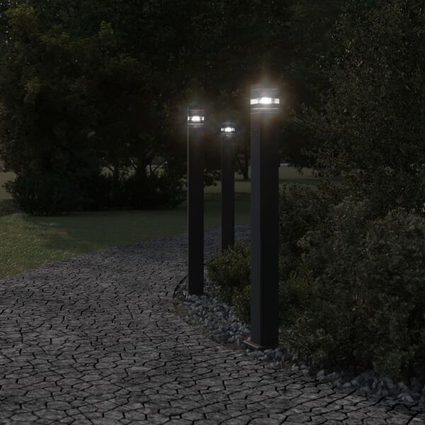 vidaXL Outdoor Floor Lamps with Outlet 3pcs Black 110 cm Aluminium