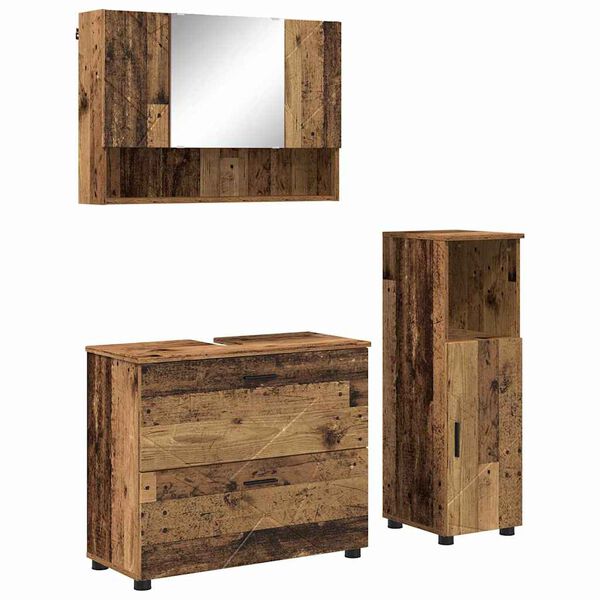 vidaXL Bathroom Furniture Set 3 pcs Old Wood Engineered Wood and Metal