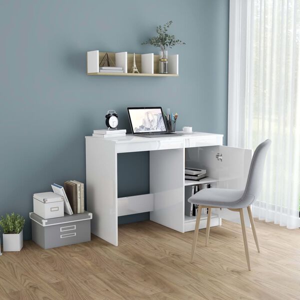vidaXL Desk High Gloss White 100x50x76 cm Engineered Wood