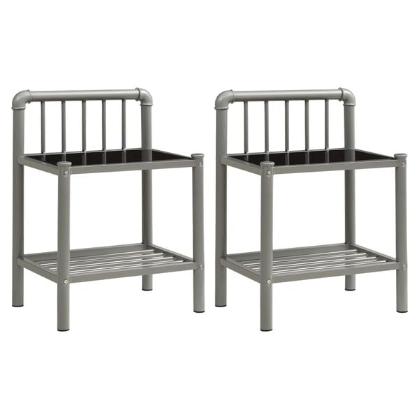 vidaXL Bedside Cabinets 2 pcs Grey and Black Metal and Glass