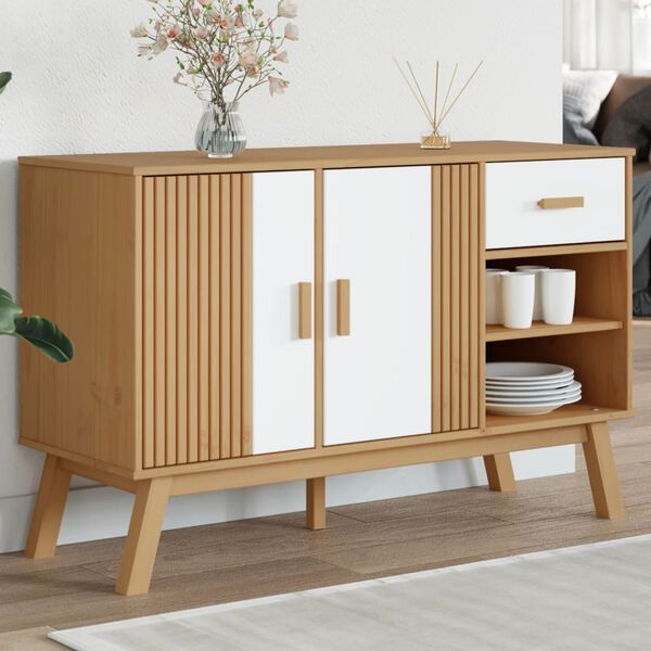 vidaXL Sideboard OLDEN White and Brown 114x43x73.5 cm Solid Wood Pine