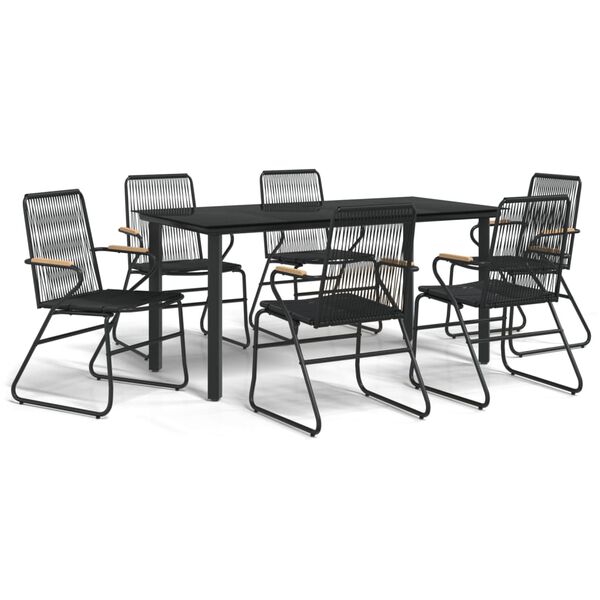 vidaXL 7 Piece Garden Dining Set Black PVC Rattan