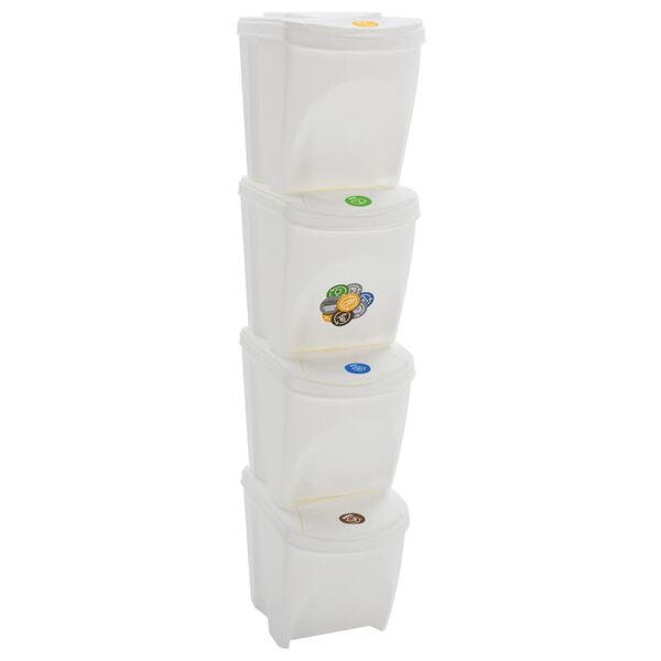 vidaXL Stackable Garbage Bin Boxes 4 pcs White 100 L Polypropylene