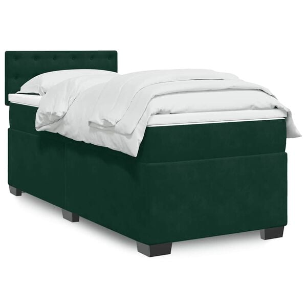 vidaXL Box Spring Bed with Mattress Dark Green 90x200 cm Velvet