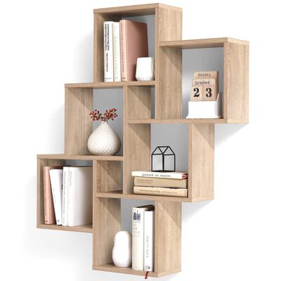 FMD Wall-mounted Shelf with 8 Compartments Oak
