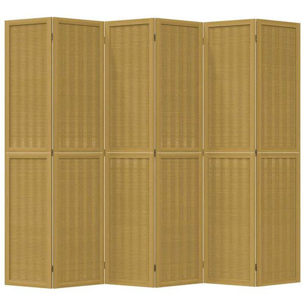 vidaXL Room Divider 6 Panels Brown Solid Wood Paulownia