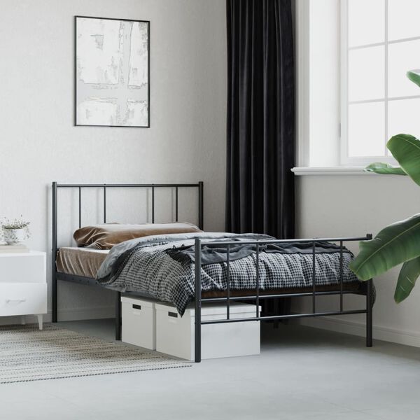 vidaXL Metal Bed Frame without Mattress with Footboard Black 100x200cm
