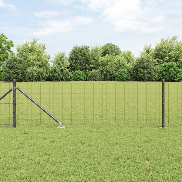 vidaXL Fence with Post Grey 0.8 x 10 m Steel
