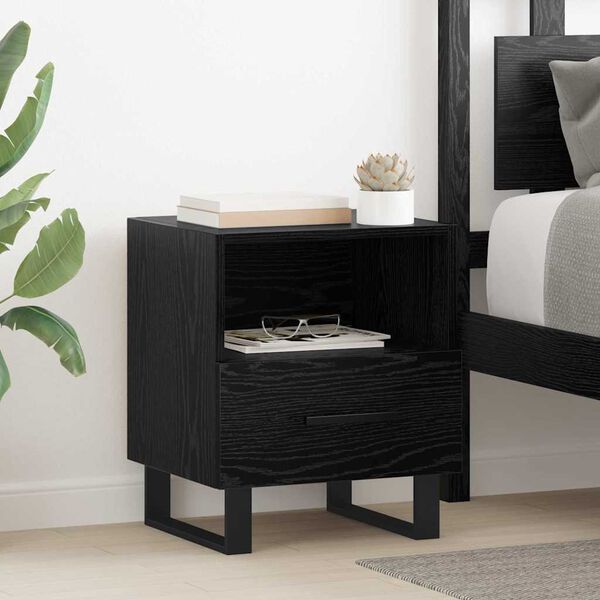 vidaXL Bedside Cabinet Black Oak 40 x 35 x 47.5 cm Engineered Wood