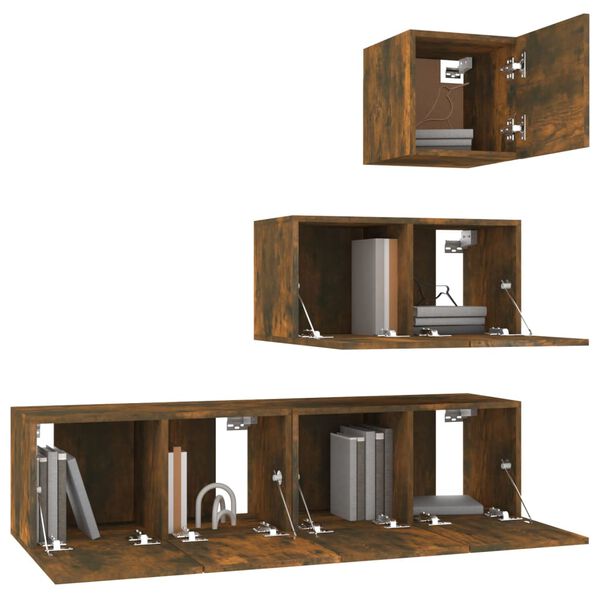 vidaXL 4 Piece TV Cabinet Set Smoked Oak Engineered Wood