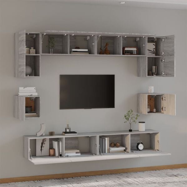 vidaXL 8 Piece TV Cabinet Set Grey Sonoma Engineered Wood