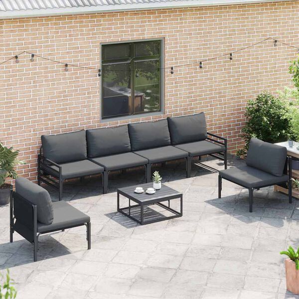 vidaXL Garden Sofa Set with Cushion 6 pcs Black Steel