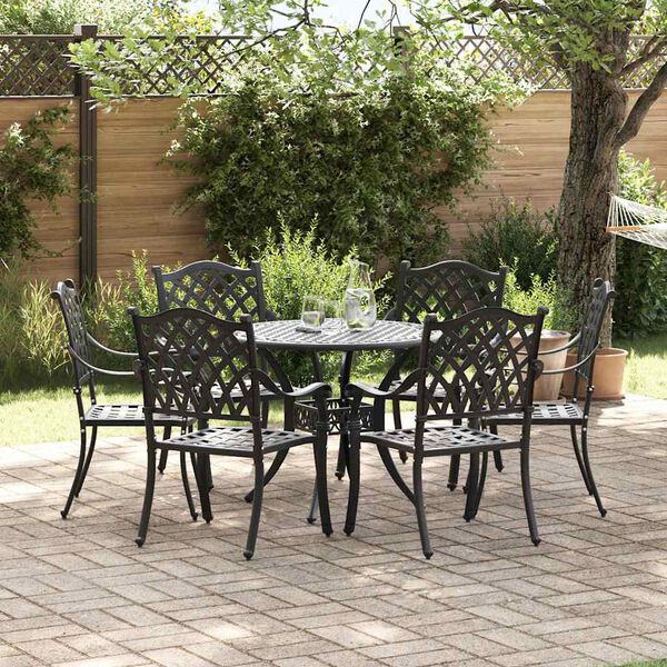 vidaXL Garden Dining Set 7 pcs Black 90 x 90 x 75 cm Cast Aluminium