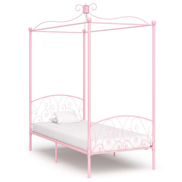 vidaXL Canopy Bed Frame without Mattress Pink Metal 90x200 cm
