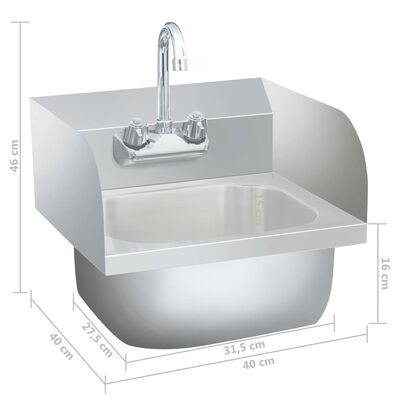 vidaXL Commercial Hand Wash Sink with Faucet Stainless Steel