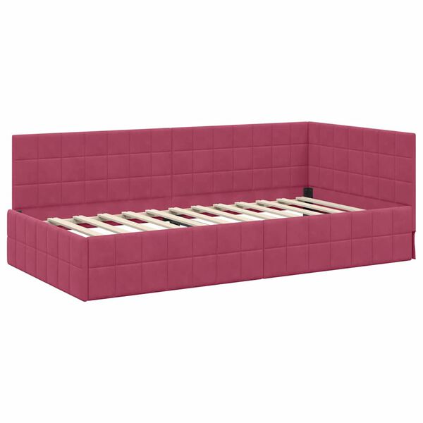 vidaXL Corner Bed Frame with Headboard Wine Red 90 cm x 200 cm Velvet