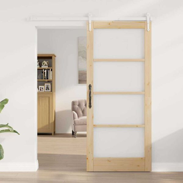 vidaXL Sliding Door Natural 86 x 211 cm Solid Pine Wood and Glass