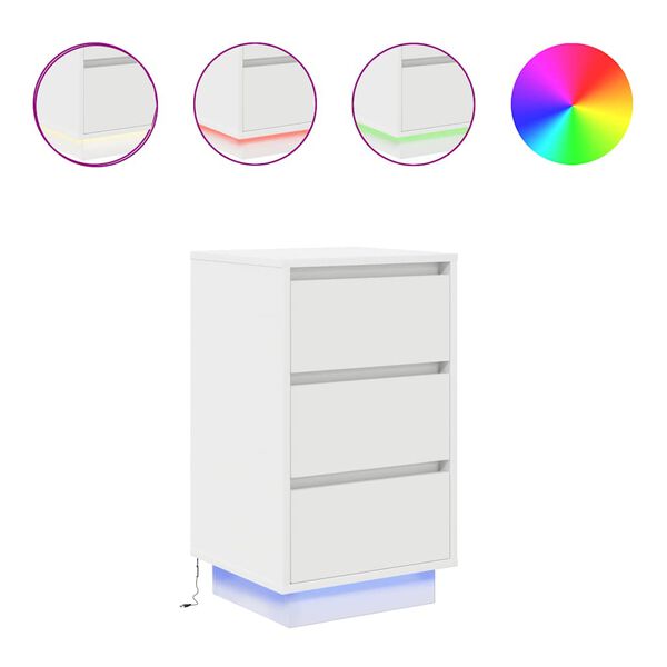 vidaXL Bedside Cabinet with LED Lights&nbsp;White 38x34x65 cm