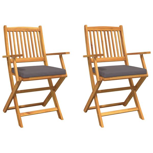vidaXL Folding Chair 2 pcs Grey 49 x 57.5 x 92cm Solid Acacia wood