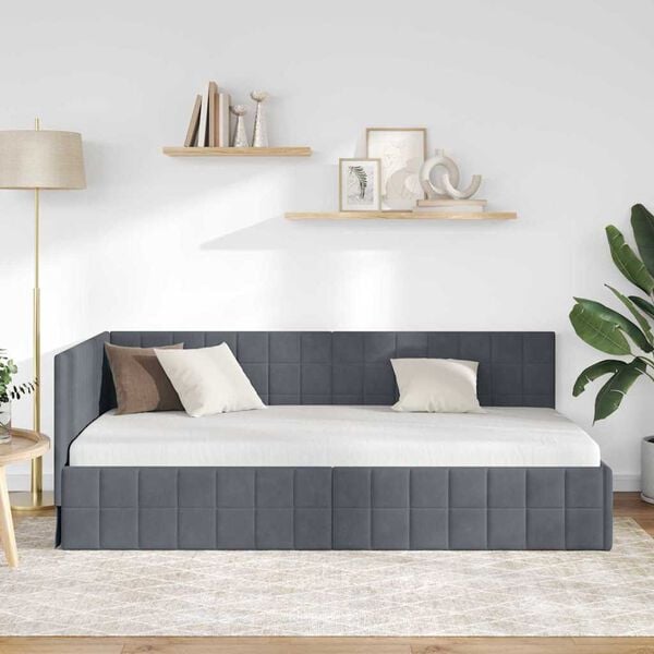 vidaXL Corner Bed Frame Dark Grey 100 cm x 200 cm Velvet