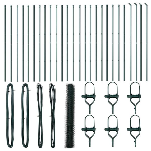 vidaXL Fence with Posts Green 1 x 50 m PVC-coated steel