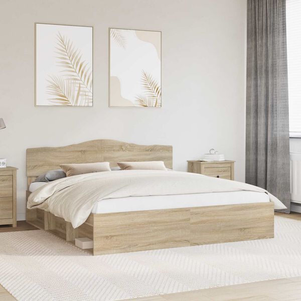 vidaXL Bed Frame with Headboard Sonoma 180 x 200 cm Solid Pine Wood
