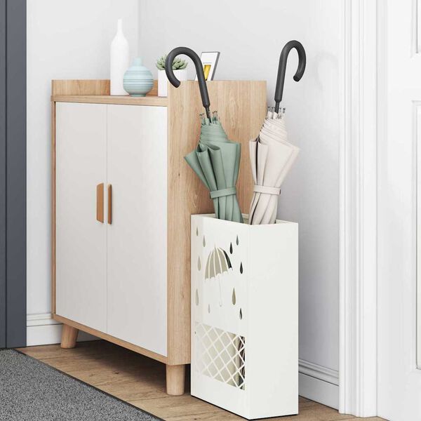 vidaXL Umbrella Stand with Storage White 28 x 12 x 41 cm Steel