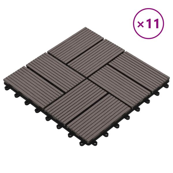 vidaXL Decking Tile 11 pcs Dark Brown 30 x 30 cm WPC