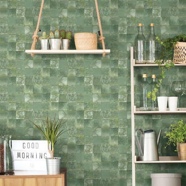 Noordwand Wallpaper Evergreen Tiles Green