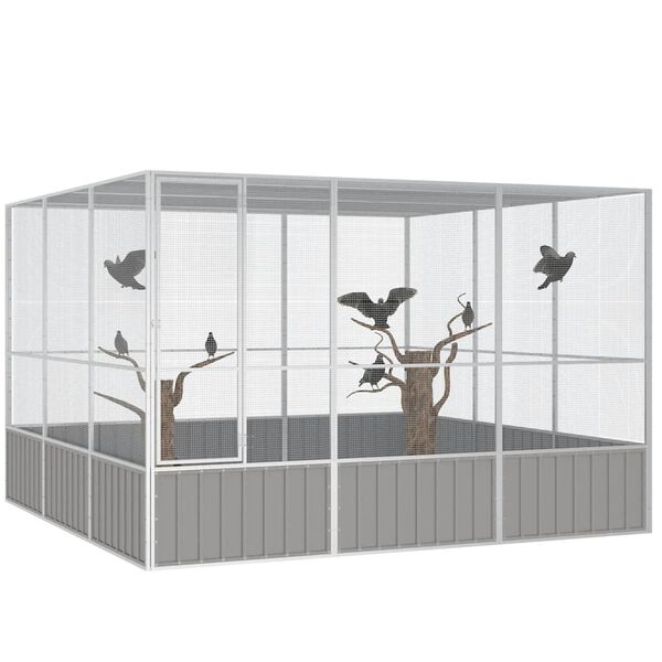 vidaXL Bird Cage Grey 302.5x324.5x211.5 cm Galvanised Steel