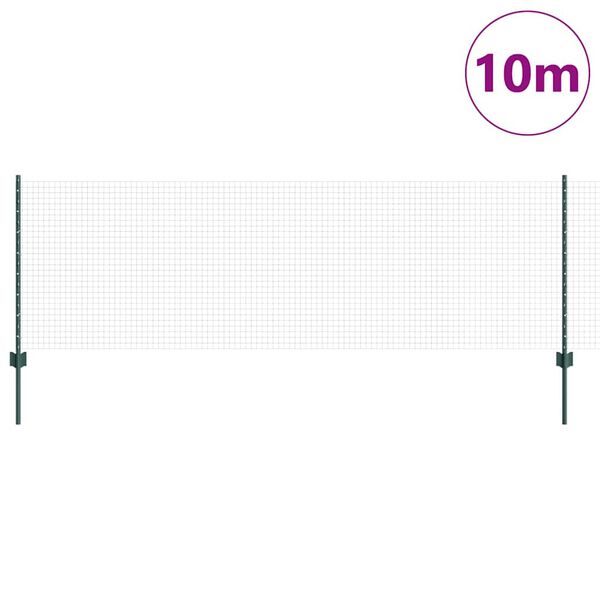vidaXL Fence with Post Green 0.8 x 10 m Steel and PVC