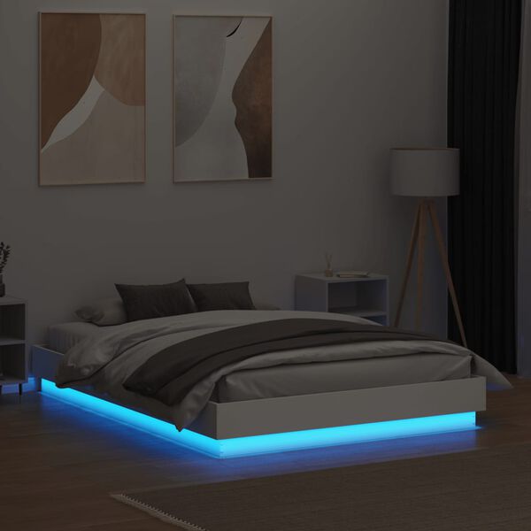 vidaXL Bed Frame with LED without Mattress White 120x190 cm Small Double