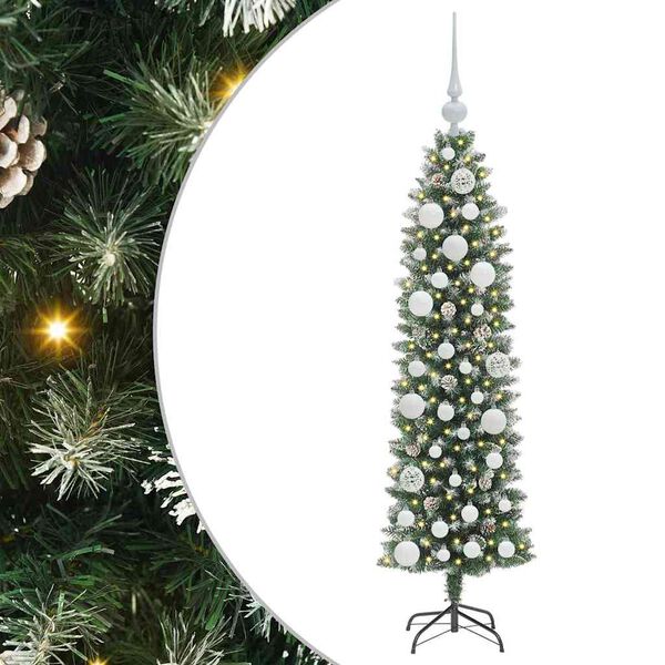 vidaXL Artificial Slim Christmas Tree Green and white 120 cm