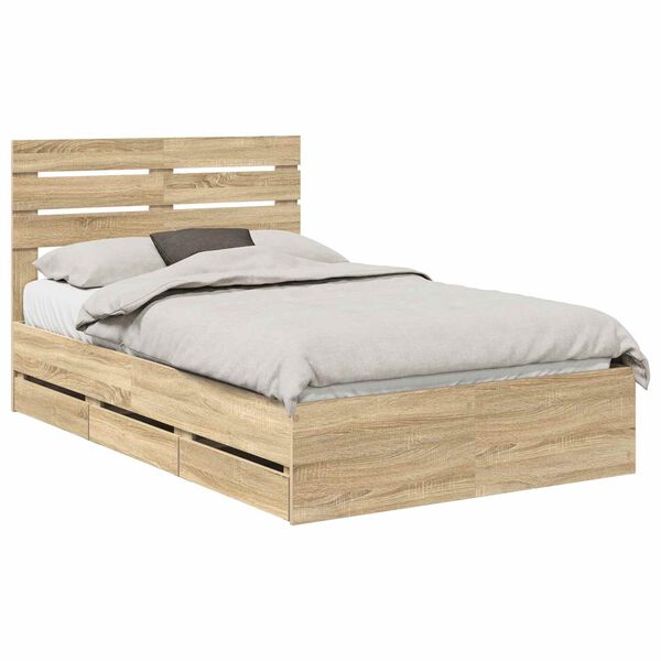 vidaXL Bed Frame with Drawer Sonoma Oak 120 x 190 cm Engineer Wood