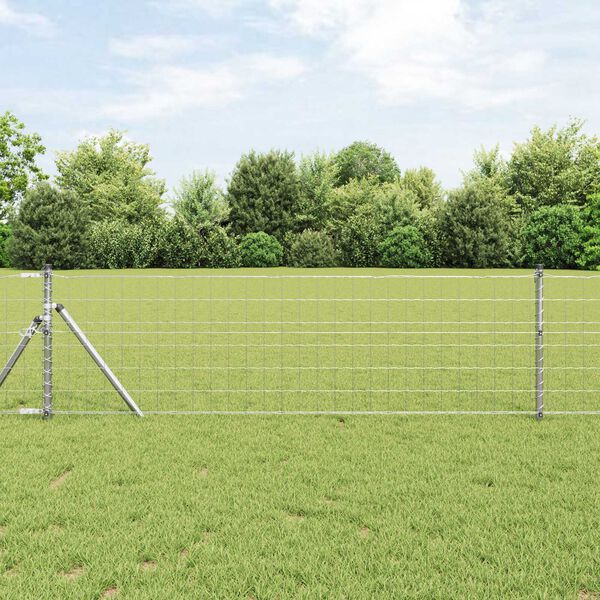 vidaXL Fence with Post Silver 0.6 x 25 m Steel and PVC