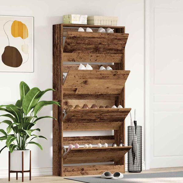 vidaXL Shoe Cabinet Old Wood 80 x 21 x 163.5 cm Engineered Wood