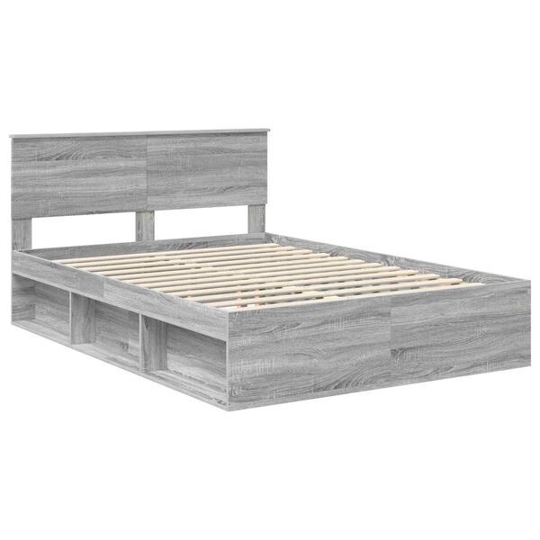 vidaXL Bed Frame Grey Sonoma 140 x 200 cm Solid Pine Wood