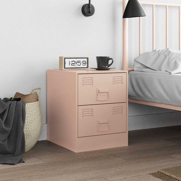 vidaXL Bedside Cabinet Pink 34.5x39x44 cm Steel
