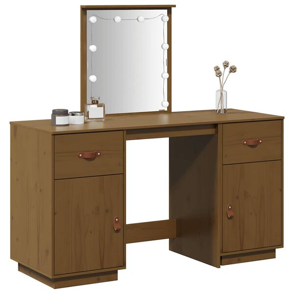 vidaXL Dressing Table Set with LED Honey Brown Solid Wood Pine