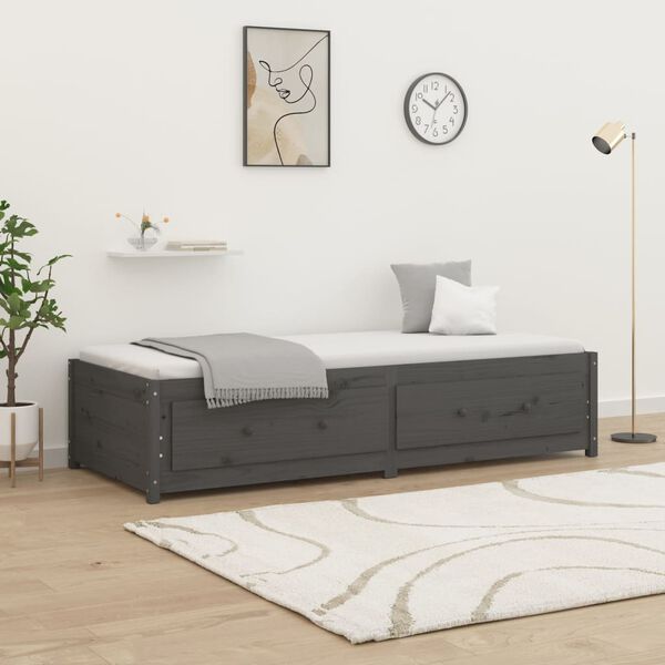 vidaXL Day Bed without Mattress Grey 90x200 cm Solid Wood Pine