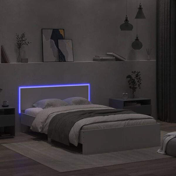 vidaXL Bed Frame with Headboard and LED White 120x190 cm Small Double