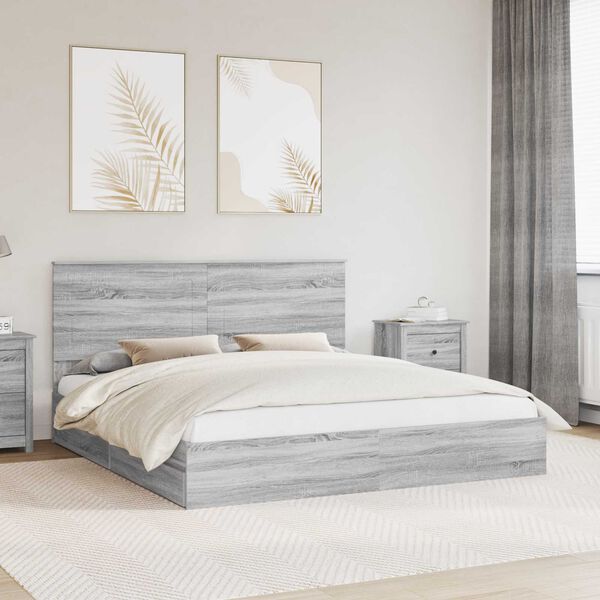vidaXL Storage Bed Grey Sonoma 200 x 200 cm Engineered Wood