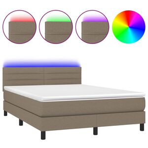 vidaXL Box Spring Bed with Mattress&LED Taupe 140x200cm Fabric