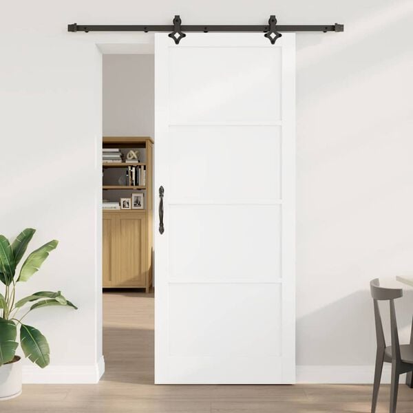 vidaXL Sliding Door White and Black 93 x 232 cm Solid Pine Wood