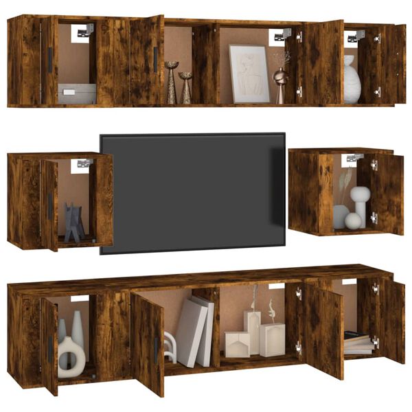 vidaXL 8 Piece TV Cabinet Set Smoked Oak Engineered Wood