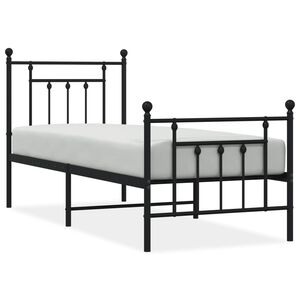 vidaXL Metal Bed Frame without Mattress with Footboard Black 75x190cm