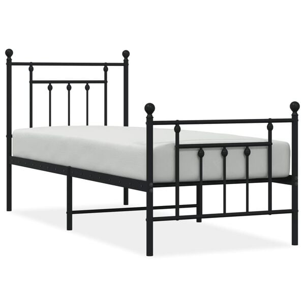 vidaXL Metal Bed Frame without Mattress with Footboard Black 75x190cm