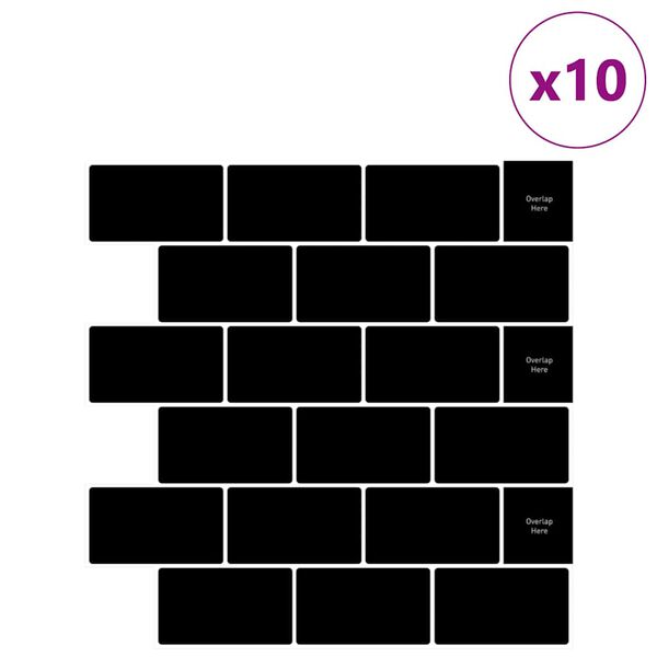 vidaXL Subway Tile 10 pcs Black 30.5 x 30.5 cm Polyurethane and PET
